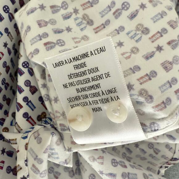 Robert Graham Woven Button Front Short Sleeve Shirt Medals Print on White M - Picture 6 of 9
